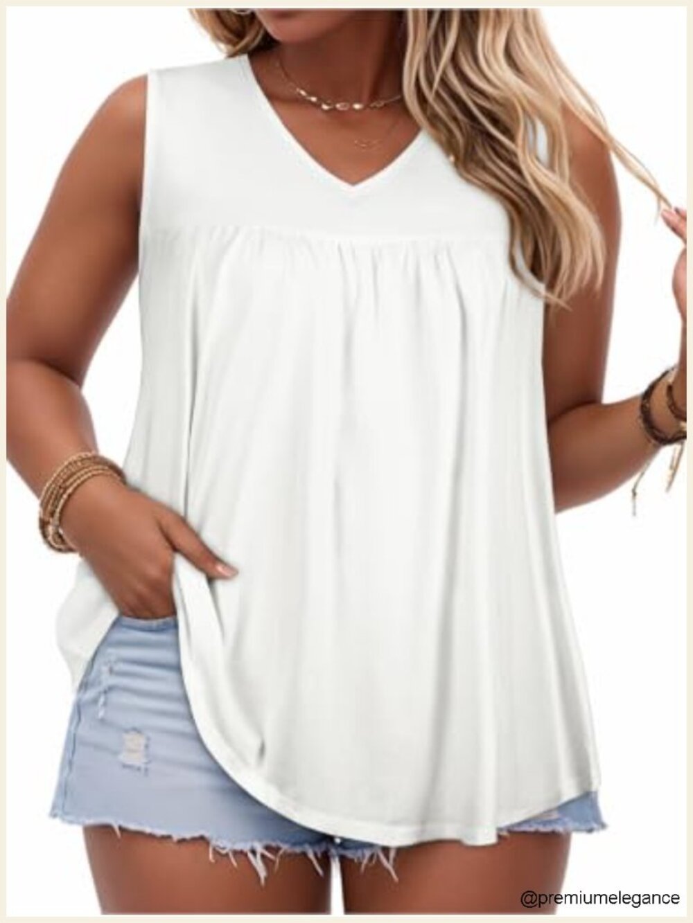 Plus Size V Neck Tank Top Sleeveless Summer Blouse Cotton Stretch Flowy